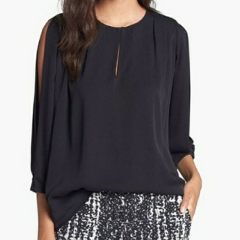 DVF silk blouse, open shoulder, keyhole